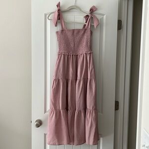 Pink tiered midi dress